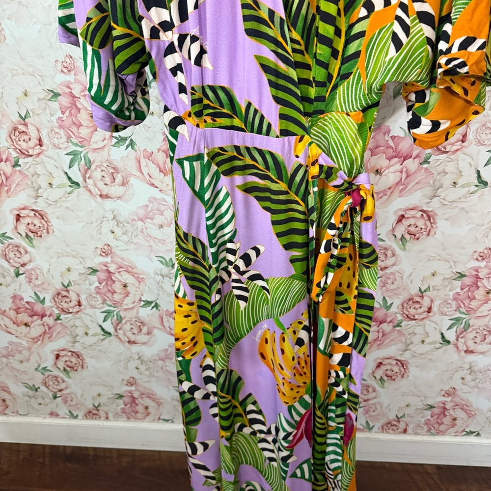 NWT Farm Rio Mixed Striped Bananas Wrap Maxi Dress size L - Picture 6 of 7